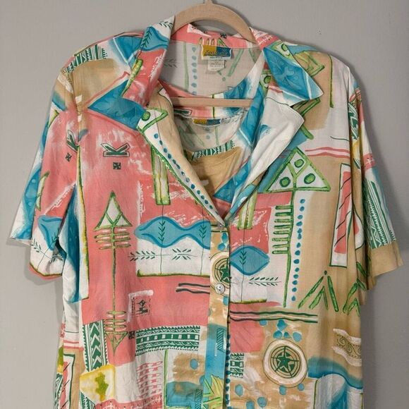 Vintage Sea Suns 90s Printed Tank Dress & Button Down Set M - Picture 3 of 9